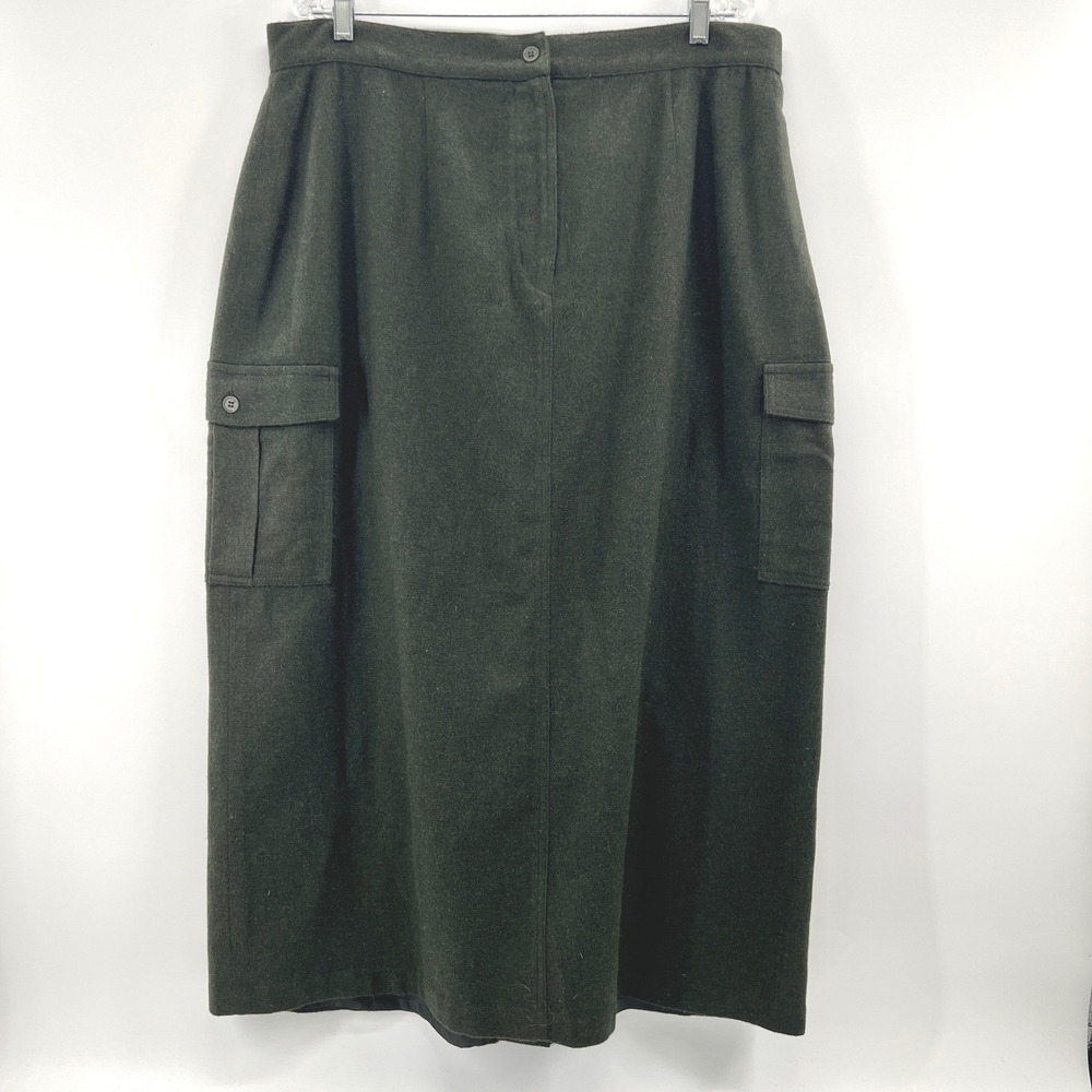 Venezia Cargo Skirt Women 20 Green Utility Wool Blend Italian Midi Stretch Gorp